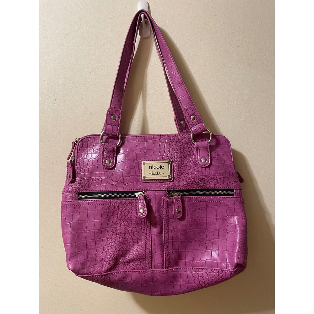 Nicole by Nicole Miller Magenta Pink Croc Embossed Shoulder Bag Tote